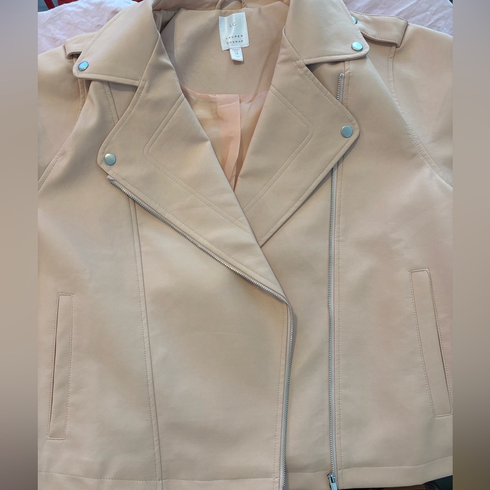 Blush faux leather moto jacket